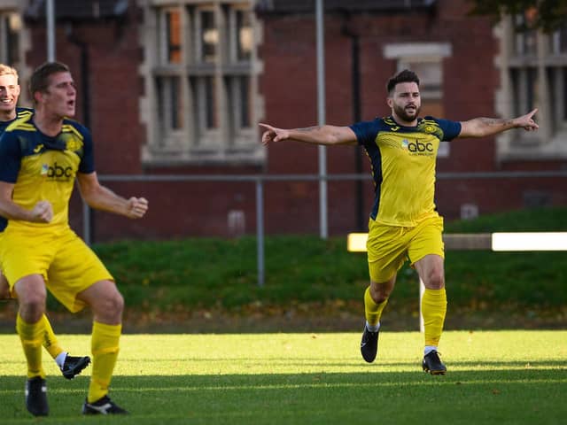Jack Chandler, right, celebrated scoring against his former club. Picture: Keith Woodland