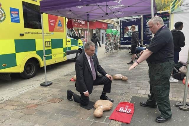 Professor Graham Galbraith, Vice-Chancellor of the University of Portsmouth, taking part in Restart a Heart event at Portsmouth Guildhall