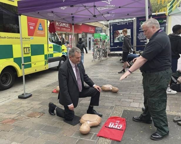 Professor Graham Galbraith, Vice-Chancellor of the University of Portsmouth, taking part in Restart a Heart event at Portsmouth Guildhall