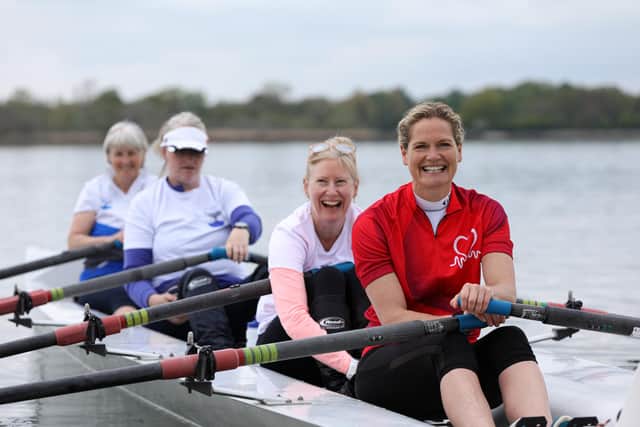 Dr Sophie Bostock, in red, is training to row around the UK in July, in aid of the British Heart Foundation. She is pictured in a crew at Dolphin Rowing Club, off Northney Marina
Picture: Chris Moorhouse (jpns 140521-16)