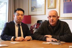 Alan Mak MP with former sub-postmaster Malcolm Simpson from Emsworth.