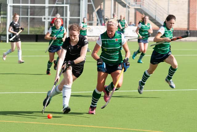 Havant's Louisa Taylor, middle right, netted in her side's win against Haslemere.