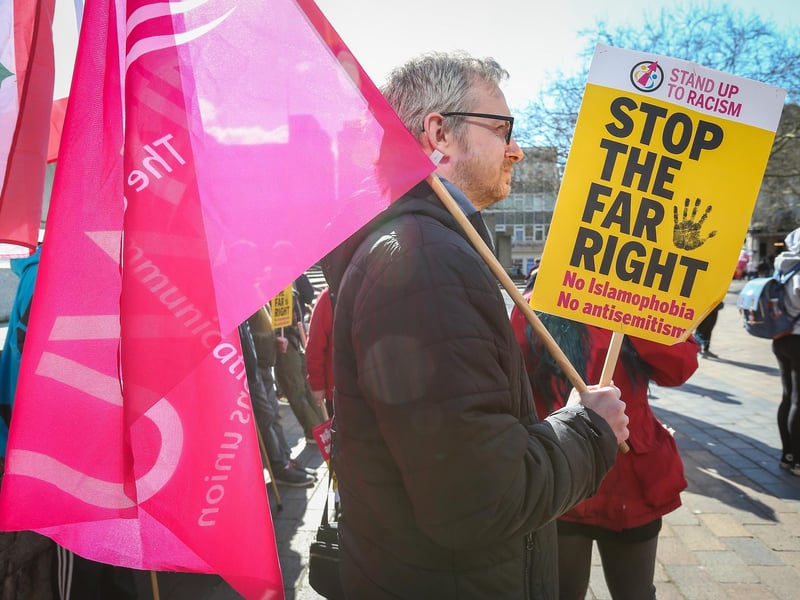 A Unity Rally, arranged by Stand Up To Racism Portsmouth, and a mass-deportation demonstration, arranged by UKIP, took place in Portsmouth's Guildhall on Saturday, March 15. Picture: Chris Moorhouse (150325-042)