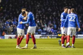 Matt Ritchie celebrates his winner with Josh Murphy as Pompey beat Middlesbrough 2-1 at Fratton Park. Picture: Jason Brown/ProSportsImages