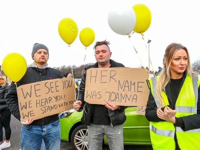 Participants assemble for the Justice for Joanna march, car park in Market Way, Portsmouth.
 Picture: Chris Moorhouse