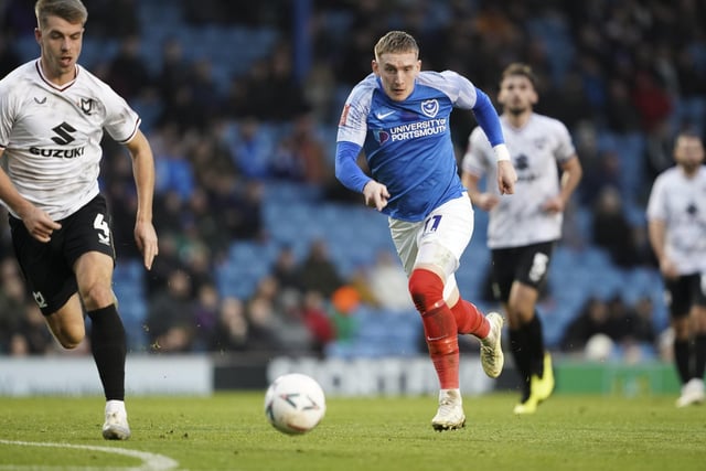 Ronan Curtis drives a Pompey attack in the FA Cup against MK Dons. Picture: Jason Brown/ProSportsImages