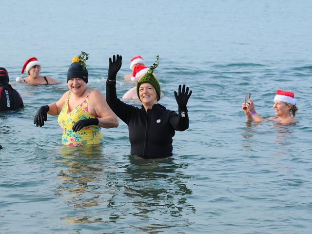 Solent Swim School held their annual Boxing Day dip in the sea at Lee-on-the-Solent, on Thursday, December 26, 2024. Picture: Sarah Standing (261224-497)