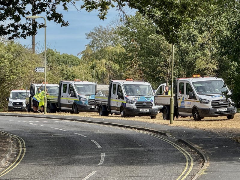 Travellers get a dusty welcome at a field in Rowner, Gosport on Monday. Gosport council vehicles surrounded the area shortly after the first caravans arrived to block further access.