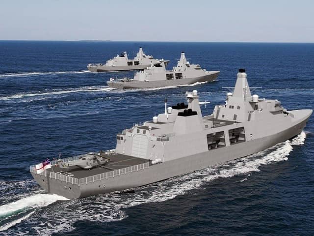 An artist impression of the Arrowhead 140 warship, which is the base for the Type 31 frigate. Photo: Babcock/PA Wire