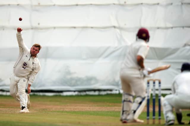 Purbrook's Brad Mengham bowling against Portsmouth & Southsea. Picture: Chris Moorhouse