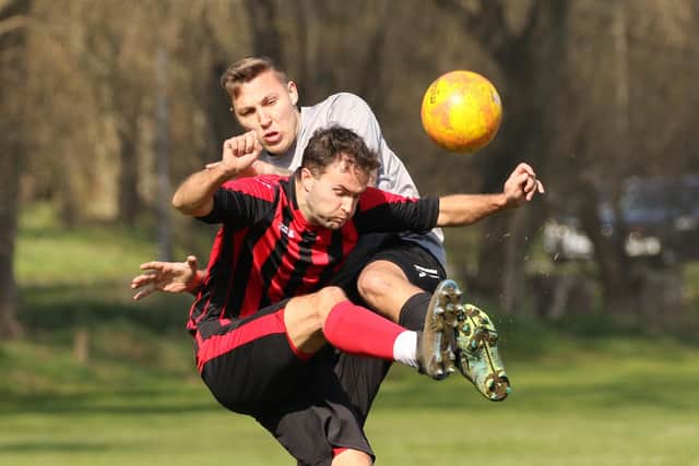 Milton Park Rangers (grey) v Horndean United Reserves. Picture by Kevin Shipp