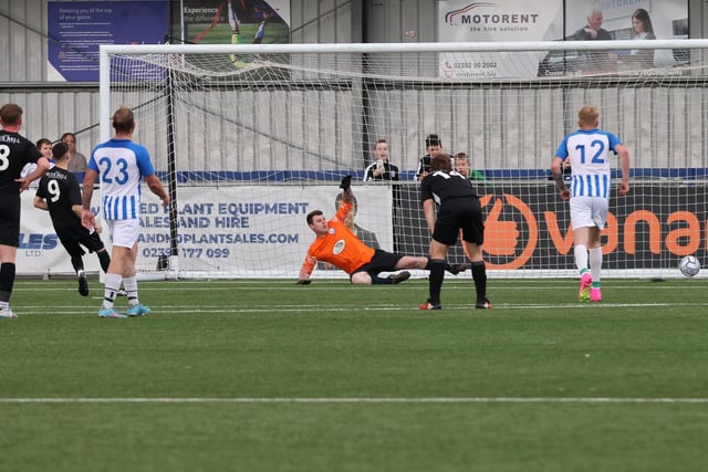 Emsworth's Braden Collins converts a penalty. Picture by Kevin Shipp