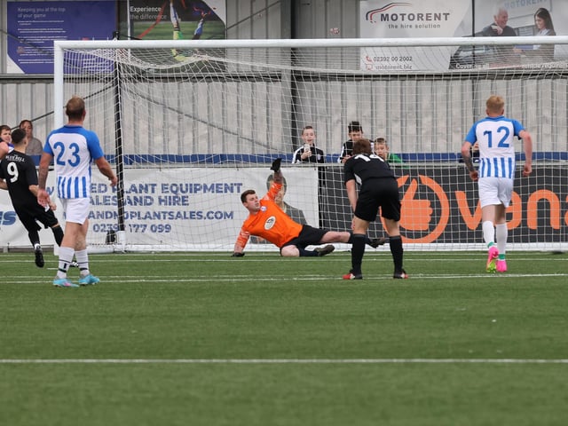 Emsworth's Braden Collins converts a penalty. Picture by Kevin Shipp