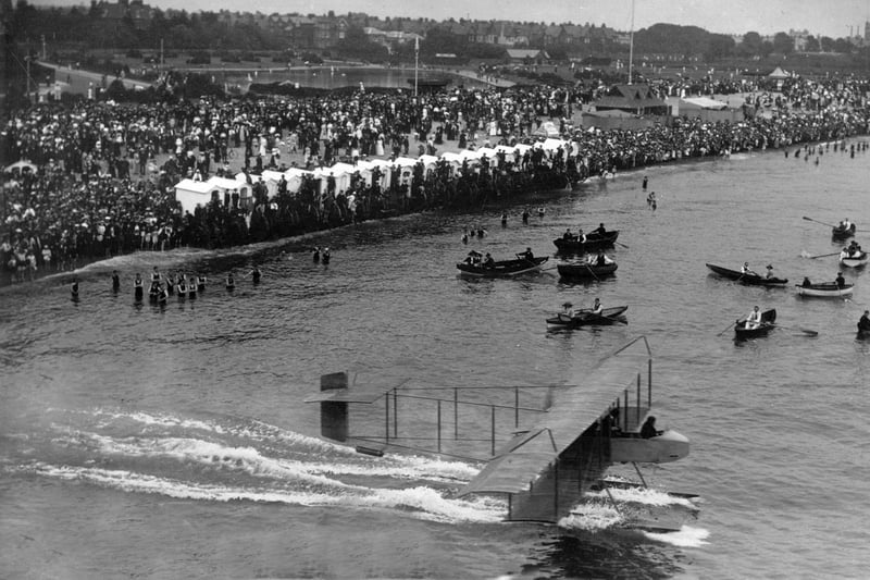 The hydroplane taking off from Southsea beach about 1910. Picture: Paul Costen collection