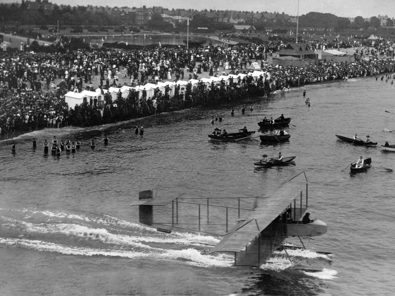 The hydroplane taking off from Southsea beach about 1910. Picture: Paul Costen collection