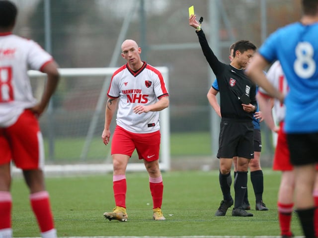 A Rowner player is booked. Picture: Chris Moorhouse