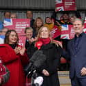 Newly elected Labour MP Sarah Edwards with party leader Sir Keir Starmer at Tamworth FC on Friday morning. Picture: Jacob King/PA Wire