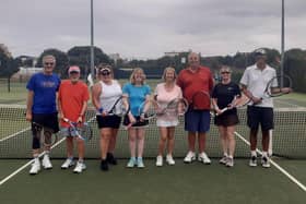 Southsea v Carlton Green - Mixed Masters Division 3. From left: Paul Edney, Chris Jenkins, Cheryl Goater, Steph Martin, Helen Shelton, Neil Shelton, Helen Nelson, Simon Martin