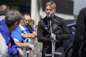Paddy Lane was at Fratton Park on crutches on Saturday after damaging ankle ligaments. Picture: Jason Brown/ProSportsImages