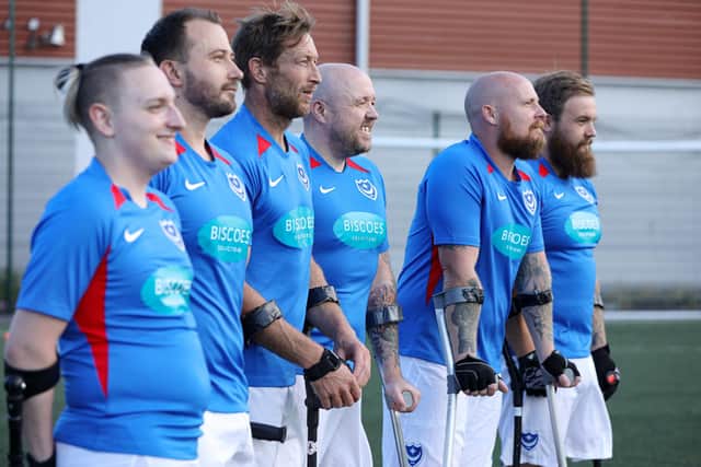 TJ Yates (far right) pictured with his Portsmouth FC Amputee team-mates. Picture: Chris Moorhouse (jpns 130721-27)