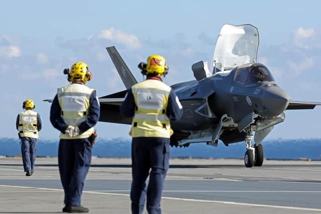  Italian F-35B Lightning Jet lands on HMS Queen Elizabeth. Picture: MOD