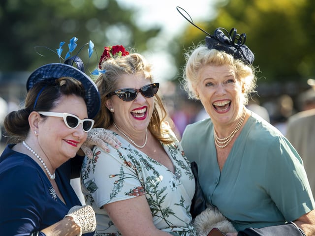 Left to right   Daniela, Denise and Sally enjoy Goodwood Revival 2022.