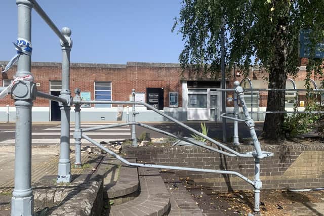 The aftermath of a car crash at Havant train station.
