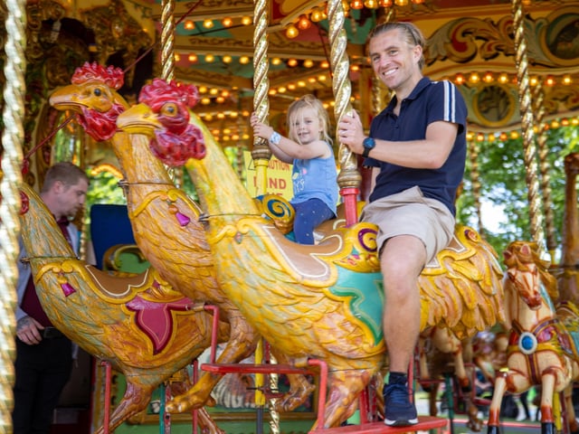 Victorious Festival gets under way this Friday as revellers begin to enter the site.Pictured - Gareth Folkard and daughter Elissa, 3 from LondonPhotos by Alex Shute