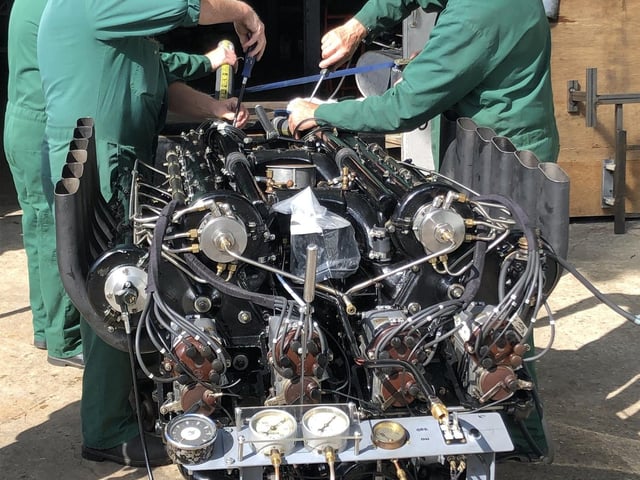 National Motor Museum engineers prepare Sunbeam 1000hp engine on test bed