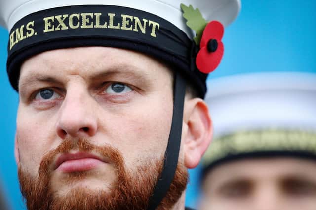 Leading Hand Ian Lacey. The Royal Navy's Ceremonial Guard in their final rehearsal for their duties at the Cenotaph in London, on Remembrance Sunday. They were photographed at Whale Island, Portsmouth
Picture: Chris Moorhouse (jpns 101121-31)