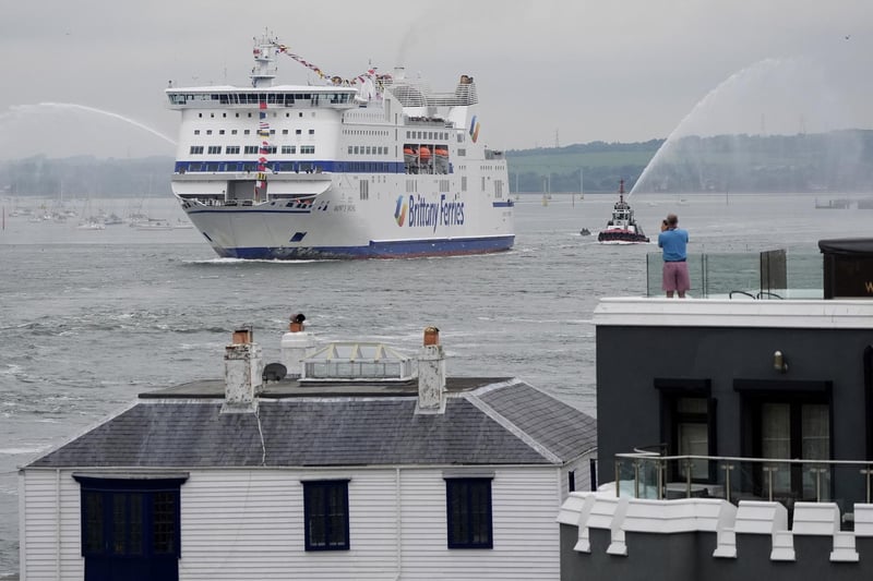The Brittany Ferries ship Mont St Michel sets sail from Portsmouth Harbour in the UK to Ouistreham, in Caen, France. It carried 31 D-Day and Normandy veterans who are travelling with the Royal British Legion and Spirit of Normandy Trust to take part in commemorations to mark the 80th anniversary of D-Day. Photo: Andrew Matthews/PA Wire