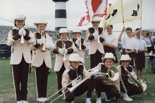 Some members of the 1st Havant Youth Marching Band at Castle Field, Southsea, taking part in the Marching Band Contest on July 27, 1992. The News PP3795