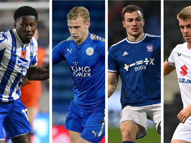 From left to right: Sheffield Wednesday's Di'Shon Bernard, Burton's Sam Hughes, Ipswich George Edmundson and MK Dons' Jack Tucker are considerations for January as Pompey look for a new central defender.