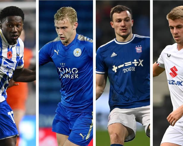 From left to right: Sheffield Wednesday's Di'Shon Bernard, Burton's Sam Hughes, Ipswich George Edmundson and MK Dons' Jack Tucker are considerations for January as Pompey look for a new central defender.