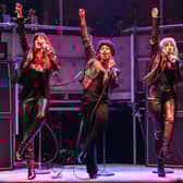 From left: Zizi Strallen, Angela Marie-Hurst and Carly Bawden in Rock Follies at Minerva Theatre, Chichester, summer 2023. Picture by Johan Persson