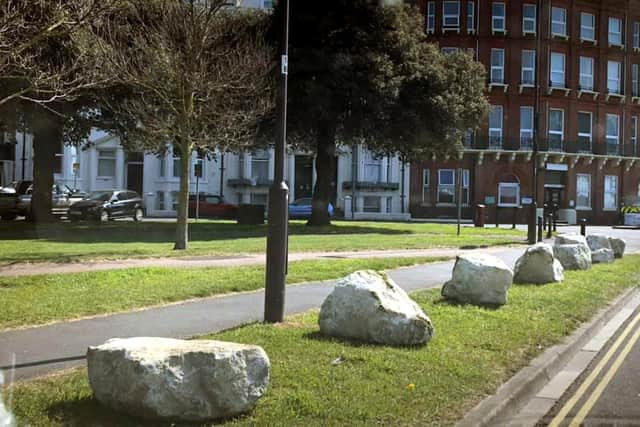 Portsmouth council placing boulders around another section of Southsea Common to keep out unauthorised encampments. Picture taken by Cllr Lee Hunt on April 20, 2021
