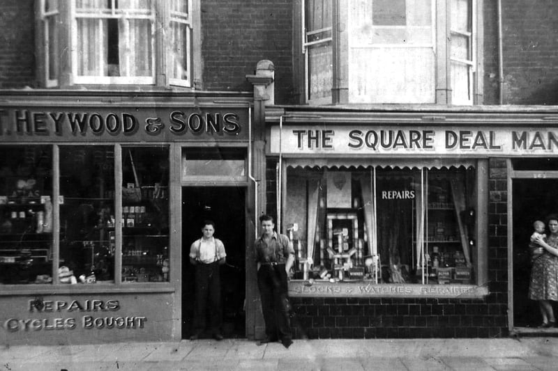 Heywoods cycle shop at 270/272 Lake Road. The Square Deal shop was next door. Can anyone recognise the lady with baby in her arms in the doorway?  Picture: Anna Pattenden