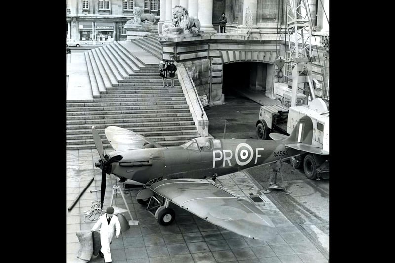 A Spitfire is on display outside Portsmouth Guildhall on January 12, 1970. The News PP4163