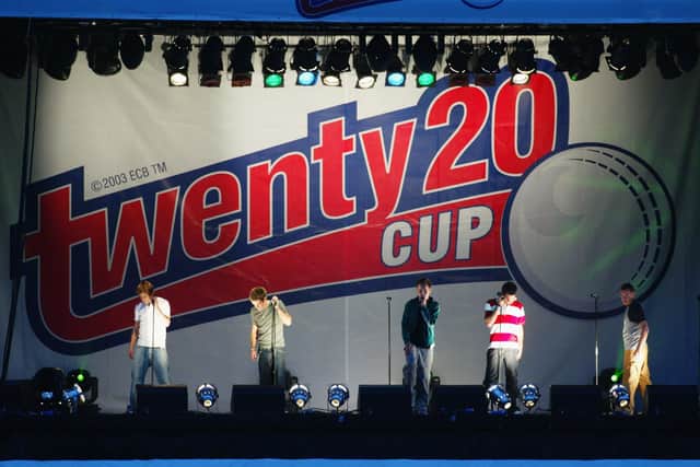 Artists perform in the concert held after the first ever T20 Cup tie between Hampshire and Sussex in June 2003 at the Rose Bowl. Photo by Mike Hewitt/Getty Images.