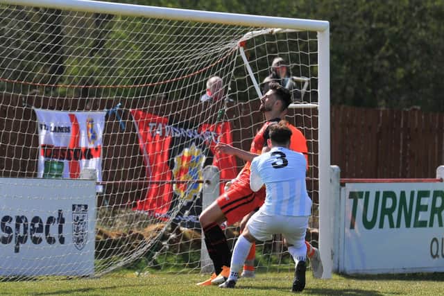 Elliott Turnbull's shot has gone over the bar. Pic: Martyn White