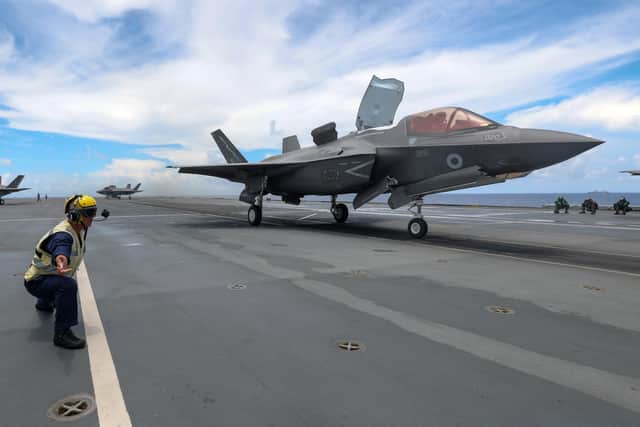 One of two newly qualified F35B Lightning Jet pilots takes off from HMS Queen Elizabeth.


 Picture: LPhot Unaisi Luke