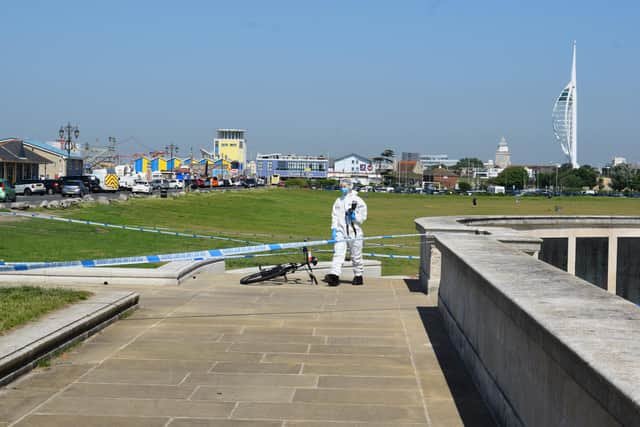 Police at Southsea Common on July 20 after a 15-year-old boy was stabbed near Portsmouth Naval Memorial on July 19. Picture: Stuart Vaizey