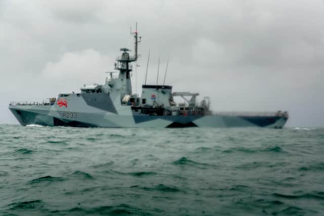 HMS Tamar patrolling the waters around Jersey. Picture: Gary Grimshaw/Getty Images