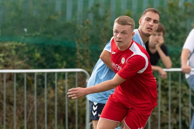 Liam Kimber won Horndean's penalty in their Portsmouth Senior Cup defeat to Petersfield Town Picture: Keith Woodland (050920-49)