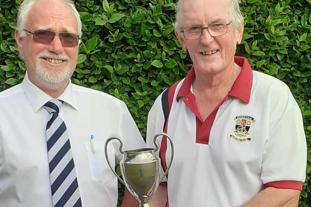 Over-60s singles winner Charlie Bailey with P&D competition secretary Simon Batcheler.