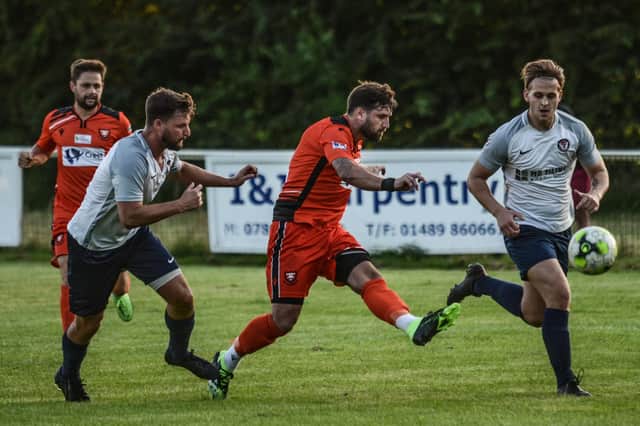 Steve Ramsey in action for Portchester during last night's friendly victory over one tier lower Folland. Picture: Daniel Haswell