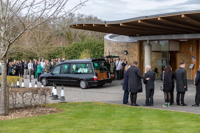 Attendees at the funeral of baby Jax at the Oaks in Havant. Picture: Mike Cooter (160324)