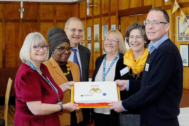 From left, Yvonne Winstanley, case worker for Citizen's Advice,  Rosemary Maxwell, project lead for Citizen's Advice, Richard Mackay, chair of trustees at Citizen's Advice Gosport, Valerie Kelly, chief officer of Citizen's Advice Gosport, Dorinda Wolfe Murray, founding trustee for FirstLight Trust and Justin Oswald, support co-ordinator for FirstLight Trust.
Picture: Sarah Standing (180864-9526)