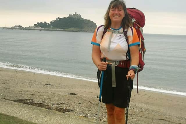 Round-the-UK walker Karen Penny reaches Portsmouth. Pic: Alzheimer's Research UK