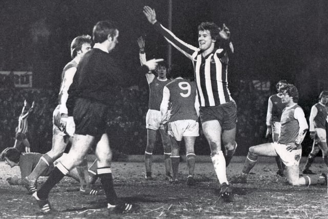 FA Cup magic, January 1979 - Sheffield Wednesday's John Lowey celebrates a goal in his side's 3-3 FA Cup third round THIRD replay at Leicester's Filbert Street.